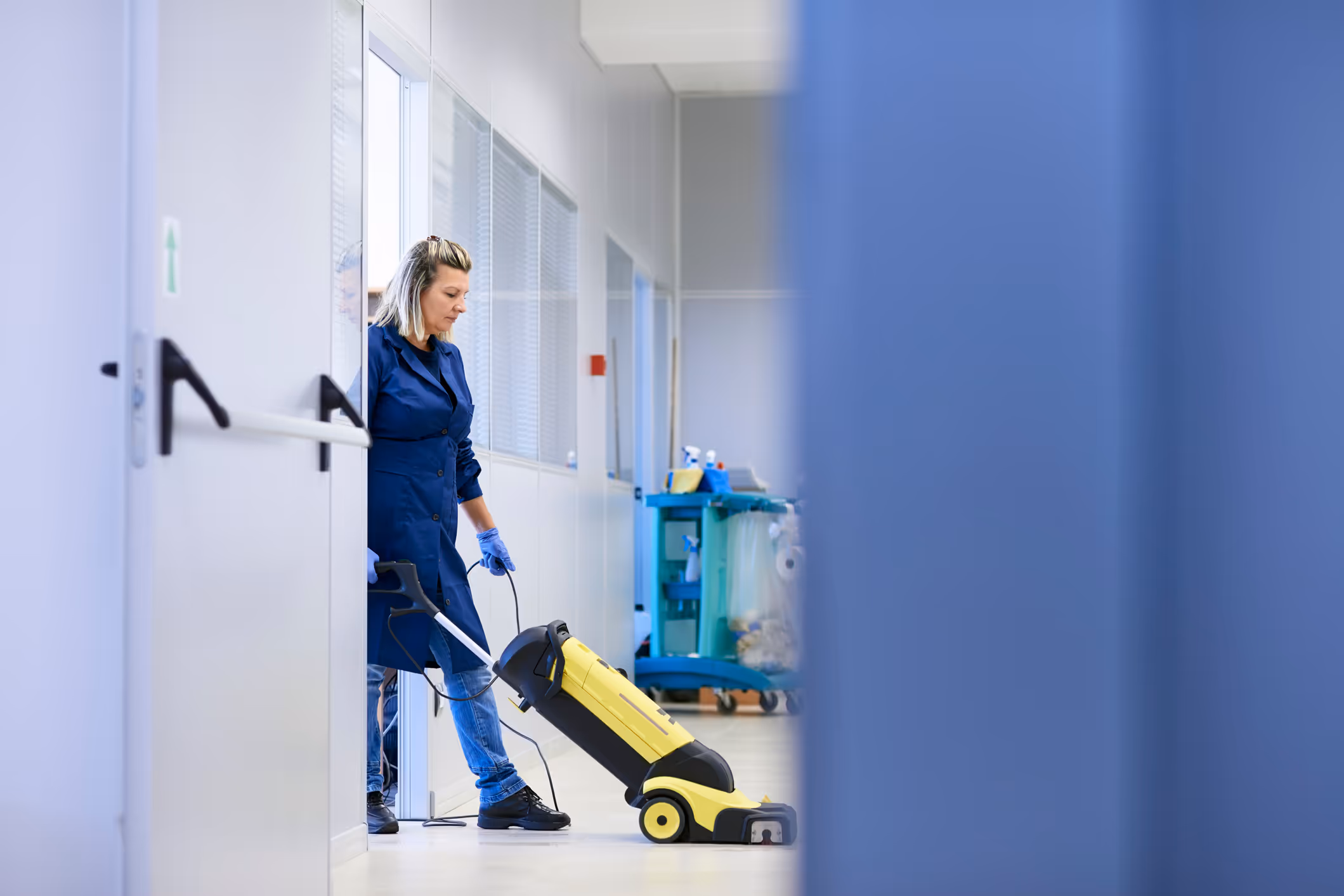 Commercial cleaning professional at work