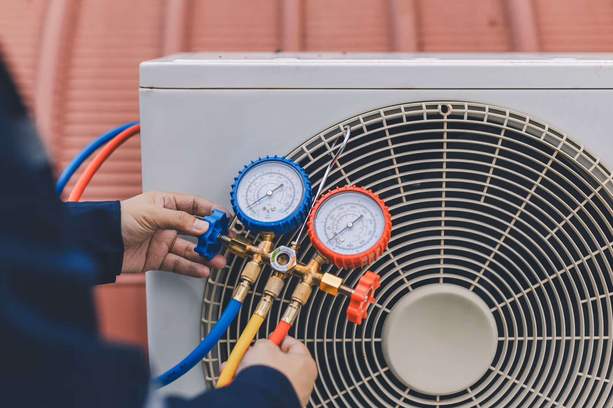 HVAC technician serving a customer